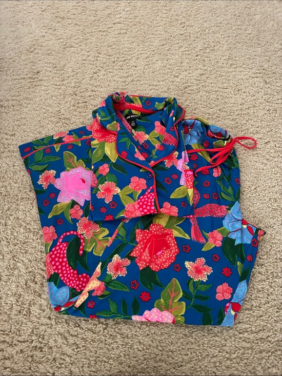 Room Service Other - Room Service Vibrant Floral Blue Button-Up Pajama Top and Pants (size small)